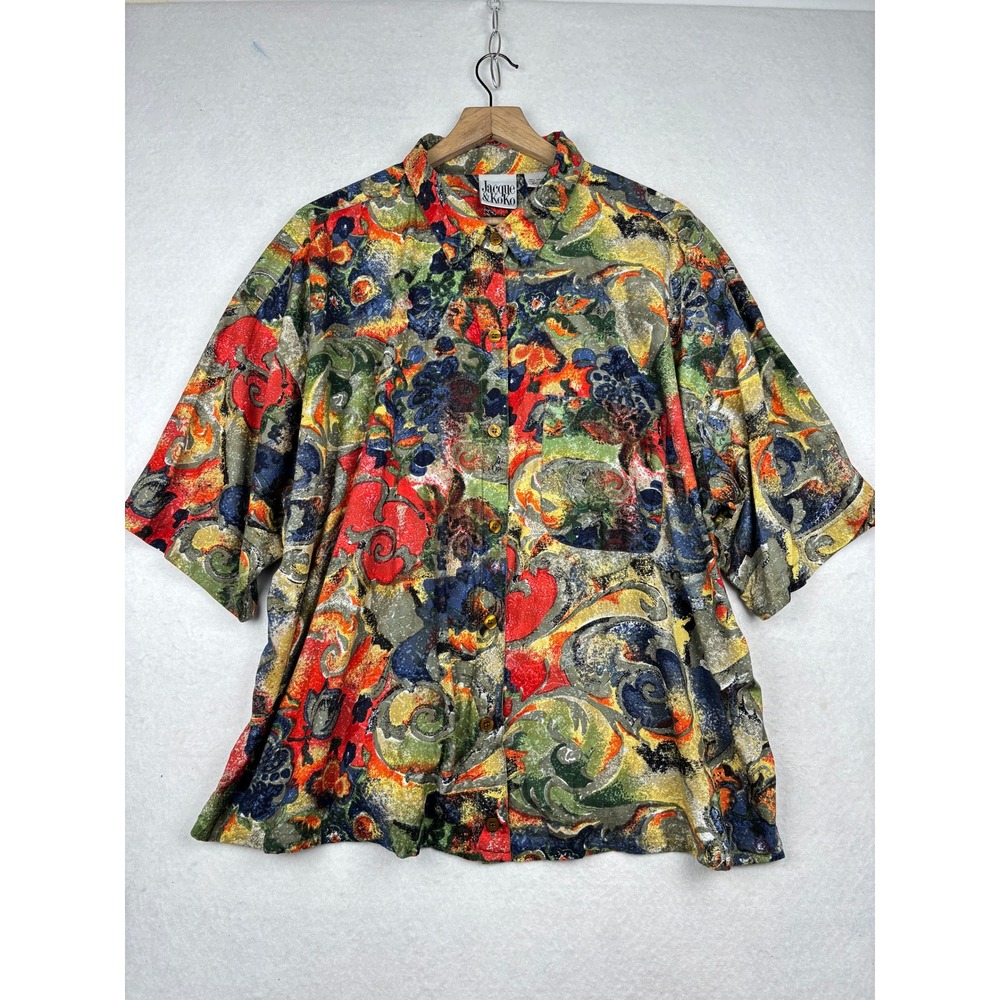 Jacque KoKo Button‎ Down Shirt Womens 26 28 Abstract Print Vintage